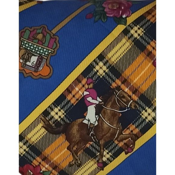 KENZO PARIS Blue Floral Equestrian Silk Tie ITALY 59"/ 4" EC - Picture 4 of 9